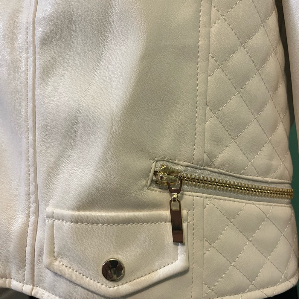 Guess Women's Cream Faux Leather Jacket Sz Large - Picture 5 of 10